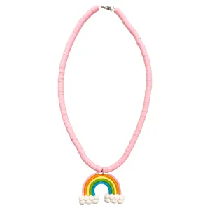 Pink Beaded Necklace with Cloud Rainbow