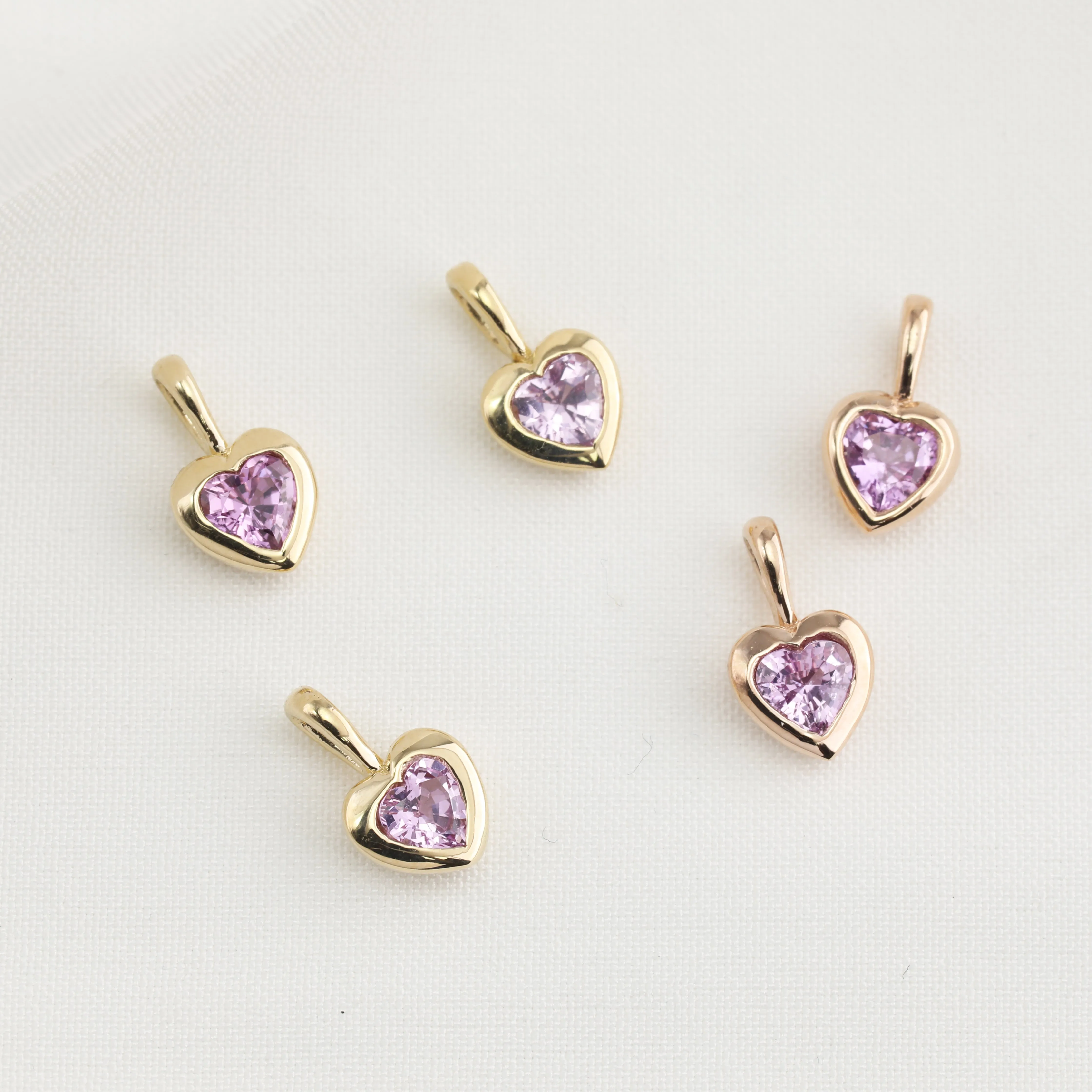 Pink Sapphire 3.5mm Heart Charm 14K Gold