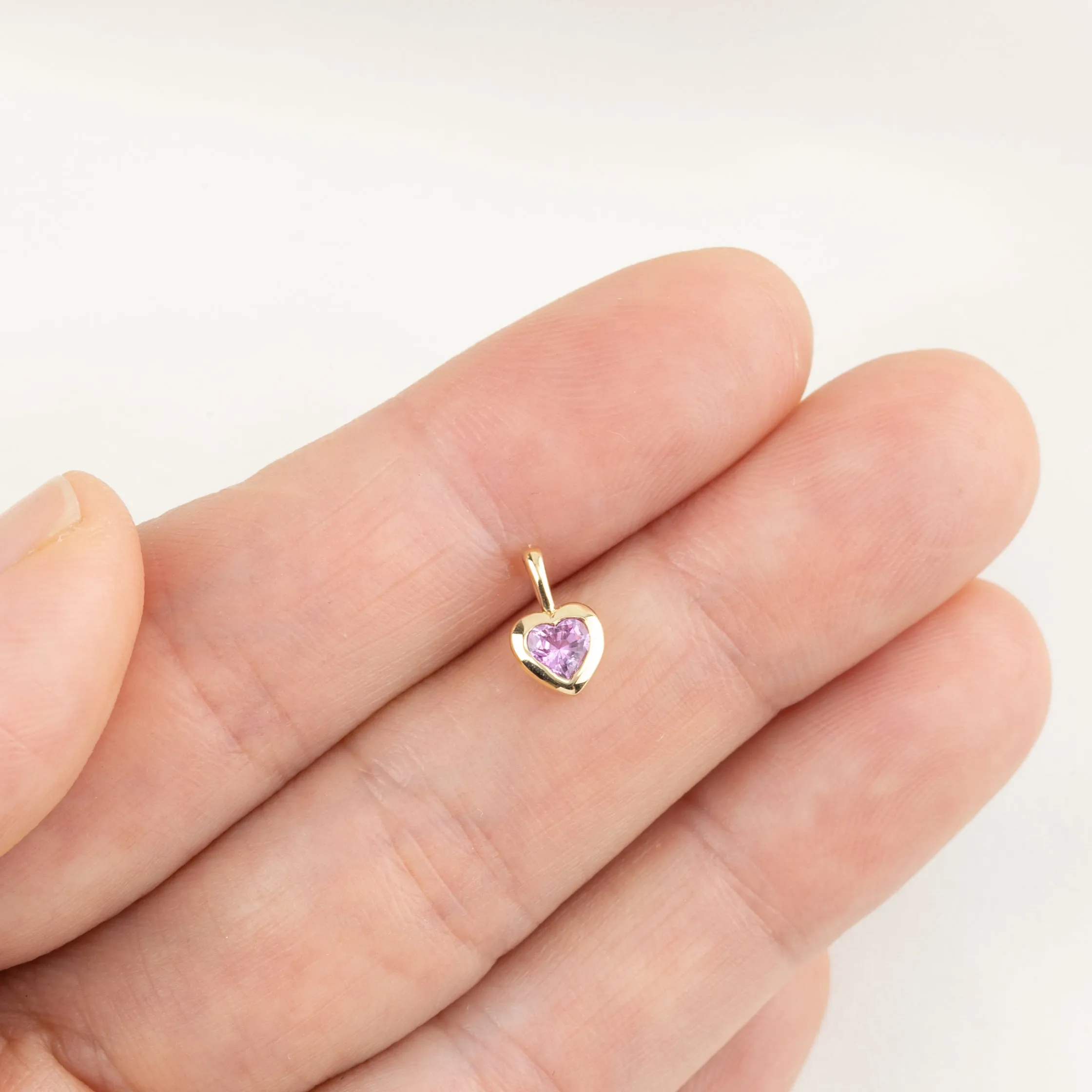 Pink Sapphire 3.5mm Heart Charm 14K Gold