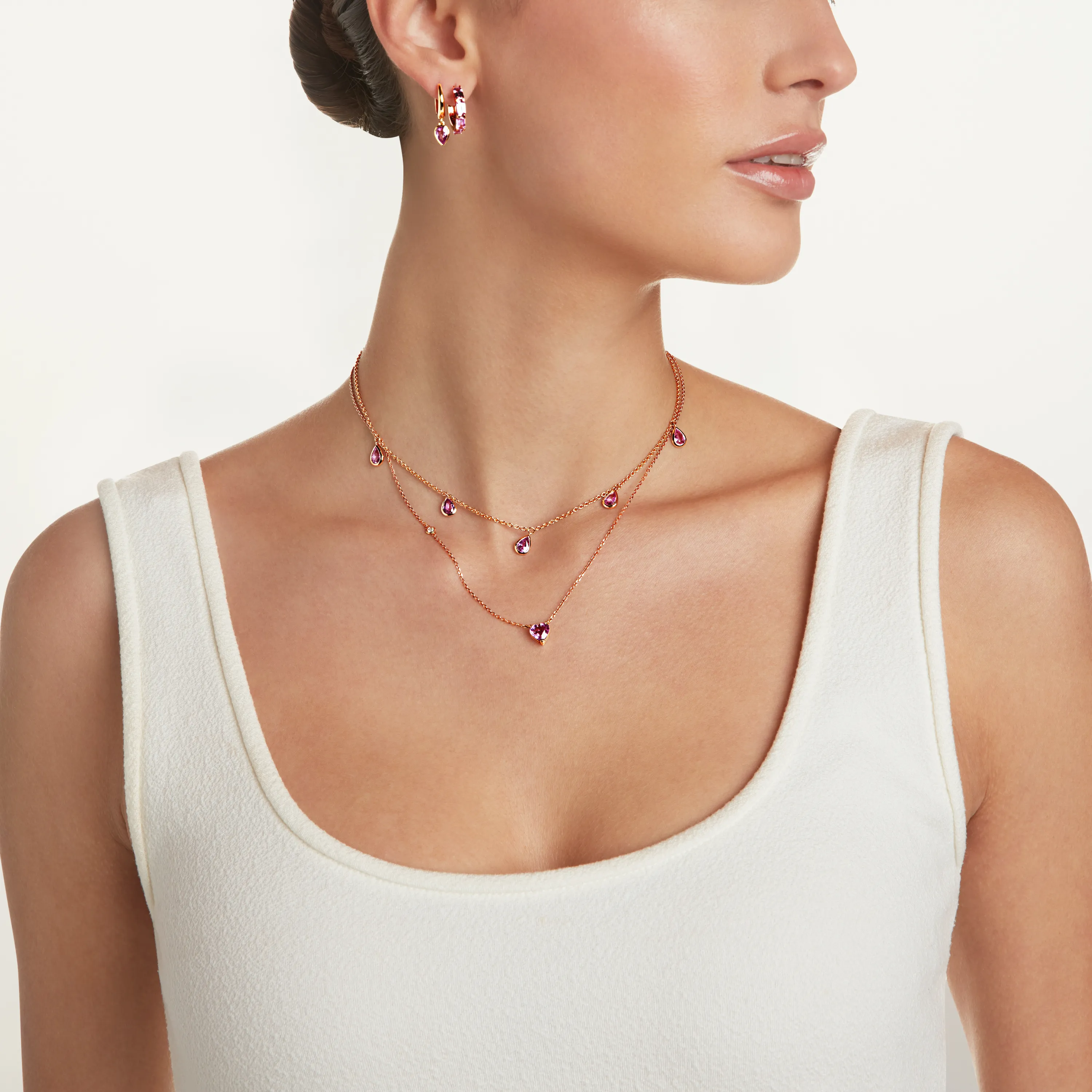 PINK SAPPHIRE 5 PEAR DROP NECKLACE