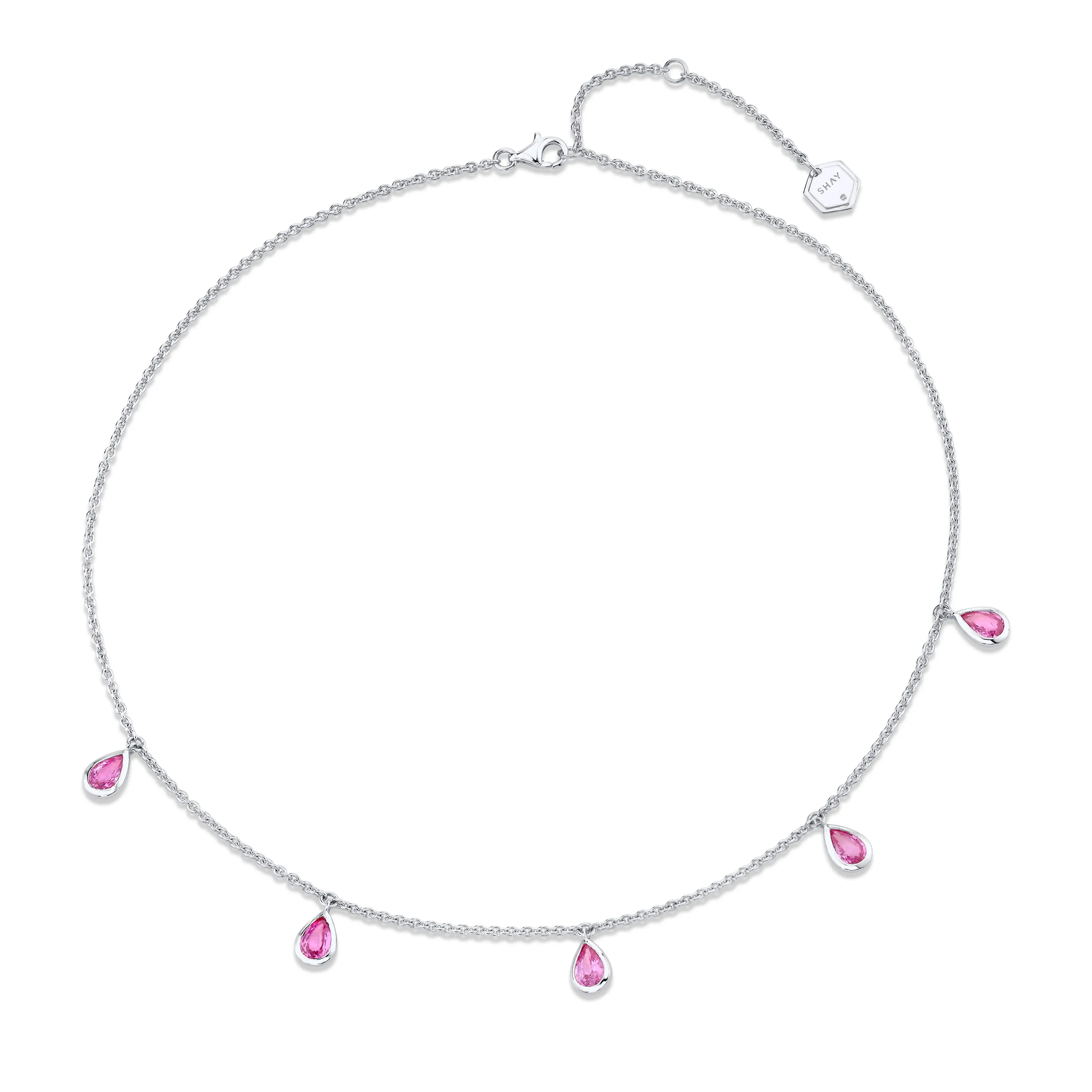 PINK SAPPHIRE 5 PEAR DROP NECKLACE