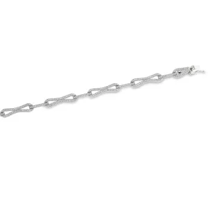 Platinum Finish Sterling Silver Micropave 5 Linked Knots Bracelet with Simulated Diamonds 7.25