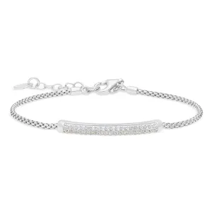 Platinum Finish Sterling Silver Micropave Bracelet with Two Rows of Simulated Diamonds - 7"-8" Adjustable Rounded Box Chain