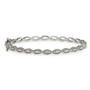 Platinum Finish Sterling Silver Micropave Three Stone Marquis Bangle Bracelet with Simulated Diamonds