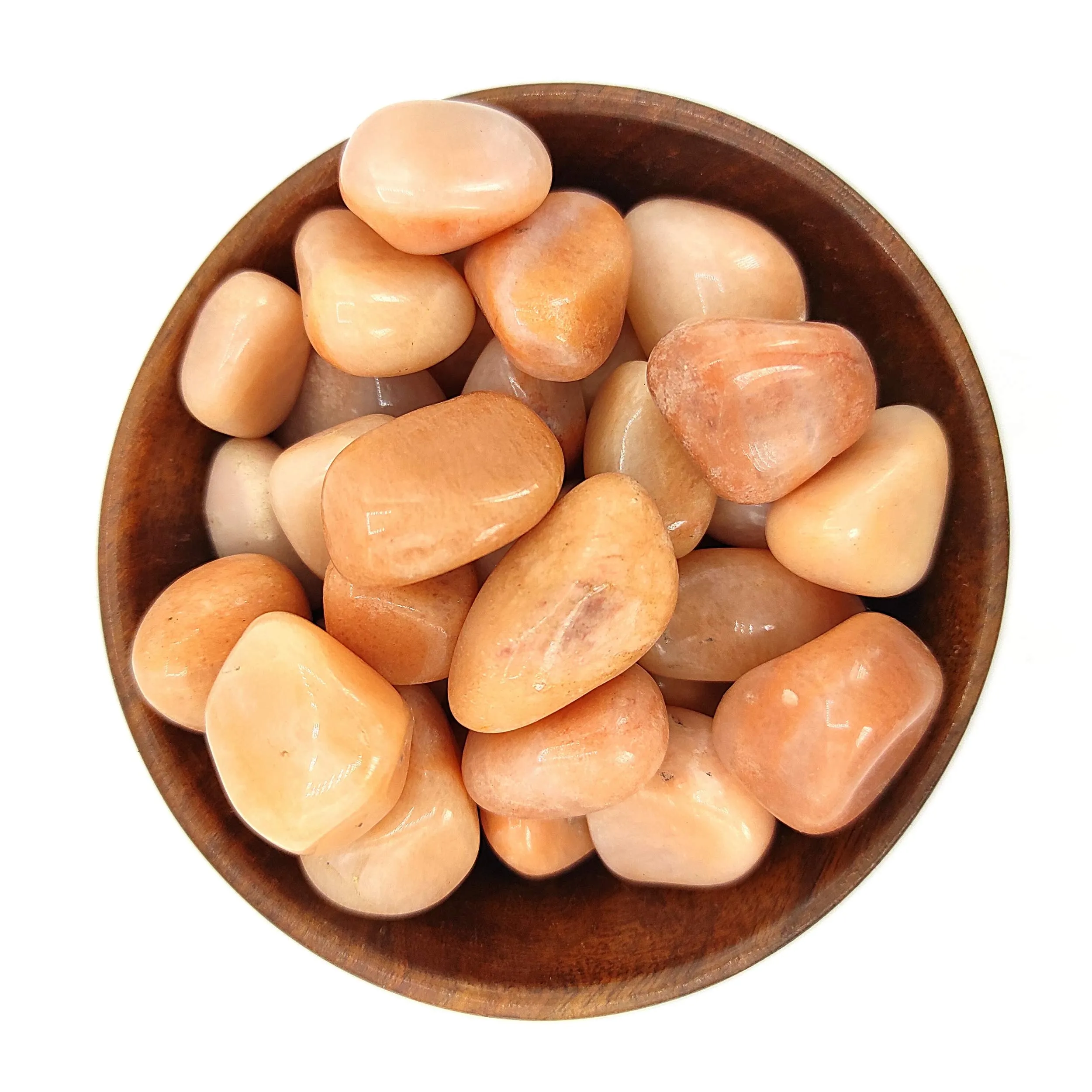 Plus Value Peach Moonstone Tumbled Pebbles Stone Reiki Healing Crystal Aura Chakra Vastu Feng Shui (300grams, Wooden Bowl)