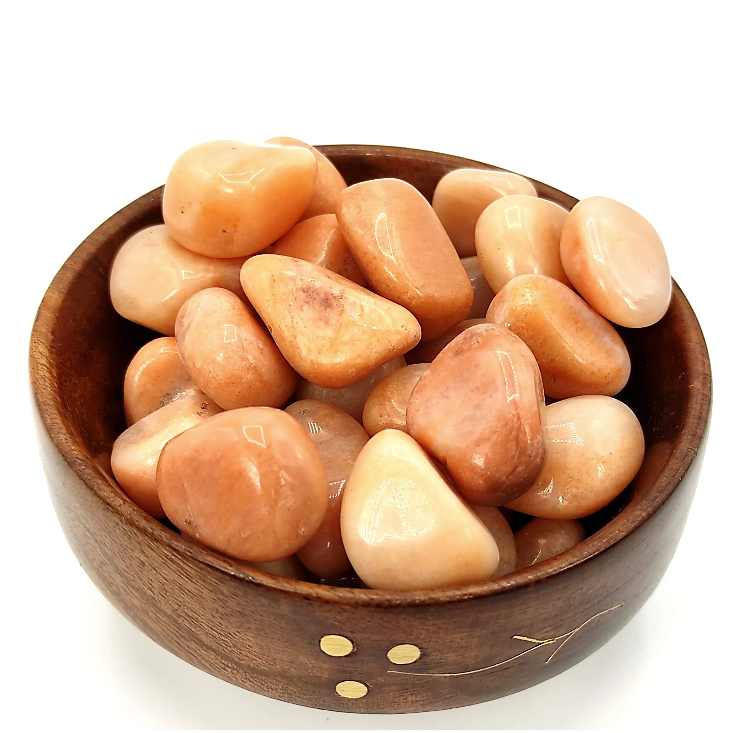 Plus Value Peach Moonstone Tumbled Pebbles Stone Reiki Healing Crystal Aura Chakra Vastu Feng Shui (300grams, Wooden Bowl)