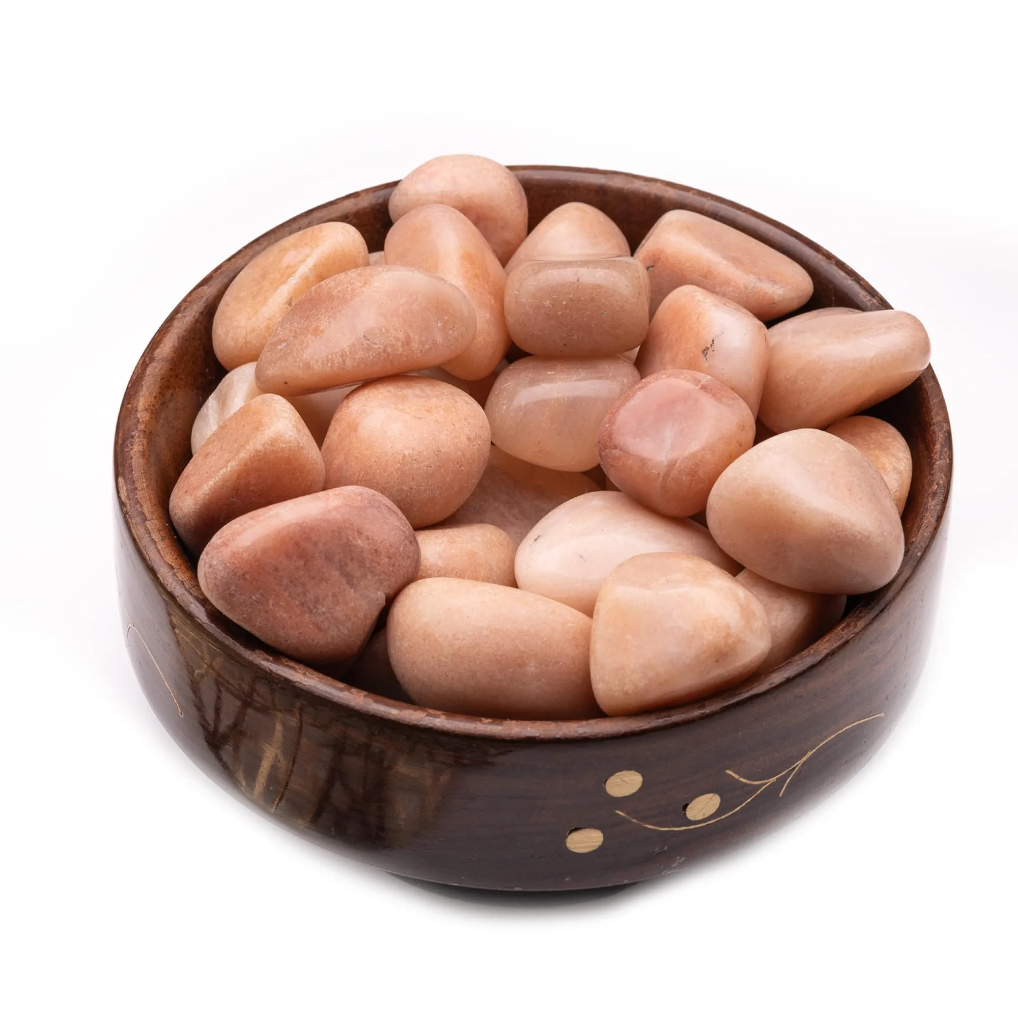 Plus Value Peach Moonstone Tumbled Pebbles Stone Reiki Healing Crystal Aura Chakra Vastu Feng Shui (300grams, Wooden Bowl)