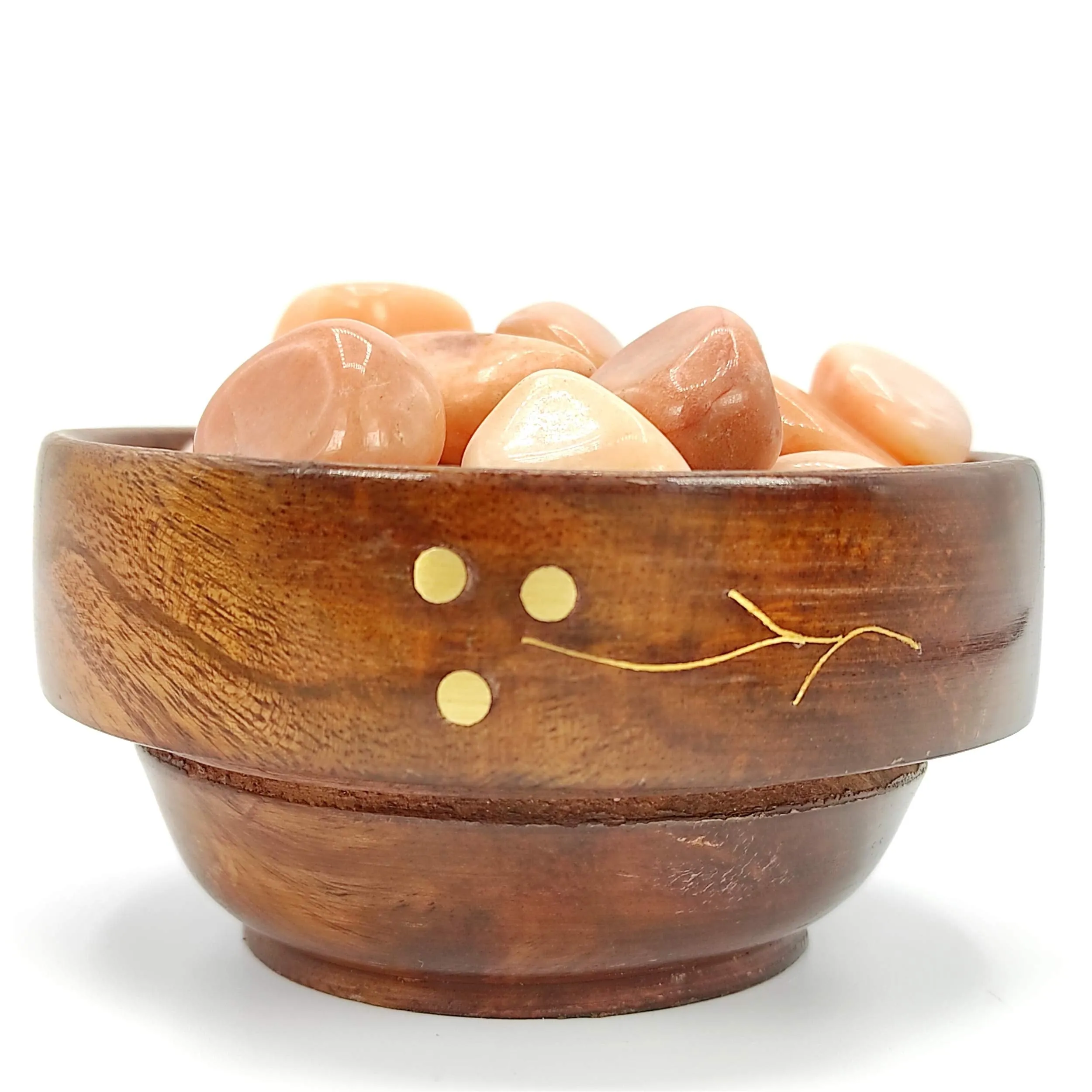 Plus Value Peach Moonstone Tumbled Pebbles Stone Reiki Healing Crystal Aura Chakra Vastu Feng Shui (300grams, Wooden Bowl)