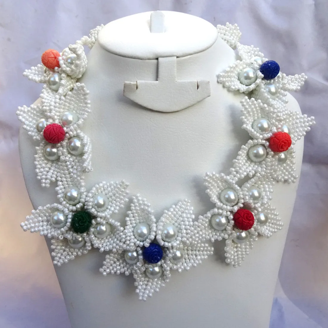 PrestigeApplause Latest Design crystal White with Multi color Coral Beads Bridal Wedding Jewelry Set