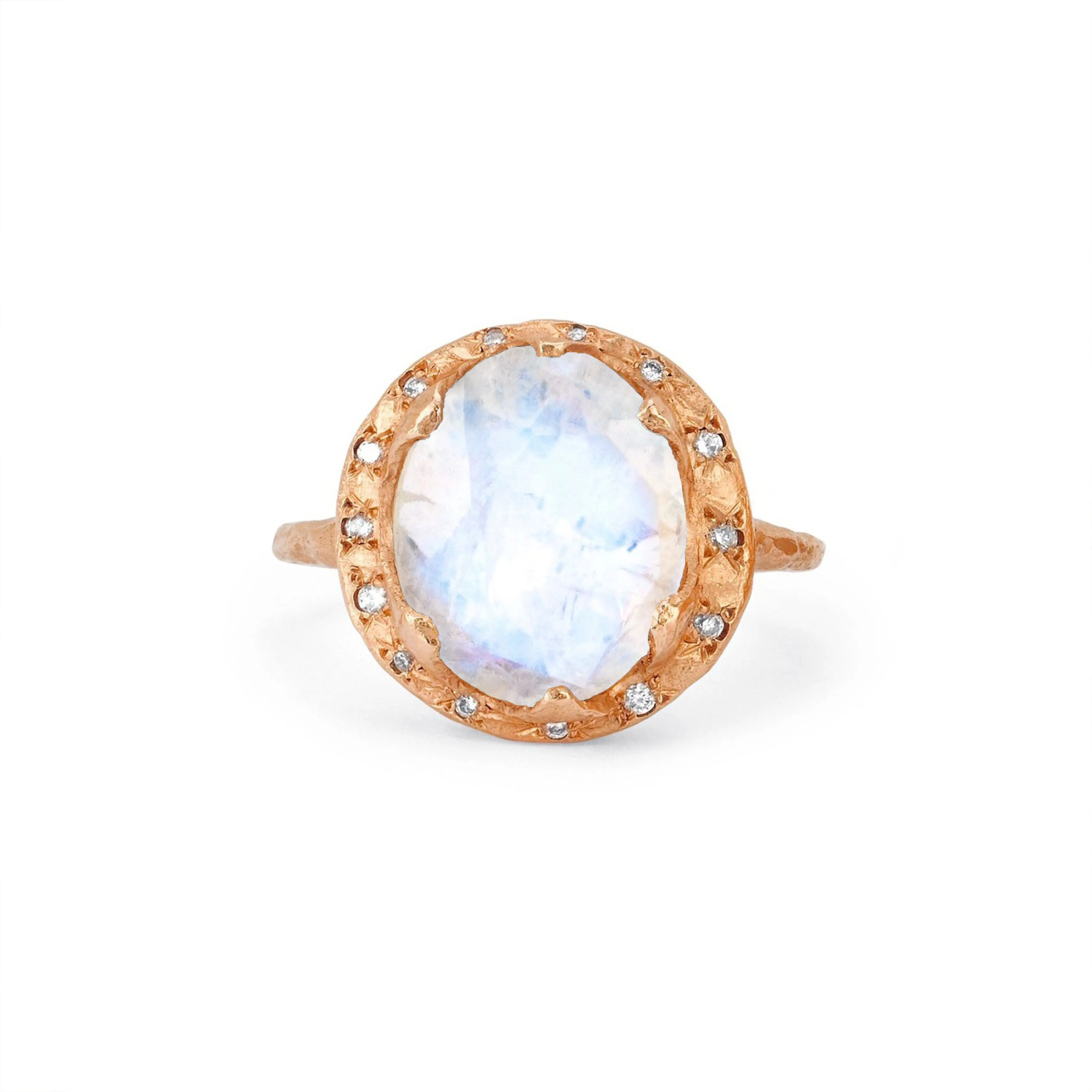 Queen Oval Moonstone Ring with Sprinkled Diamonds