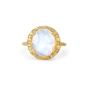 Queen Oval Moonstone Ring with Sprinkled Diamonds