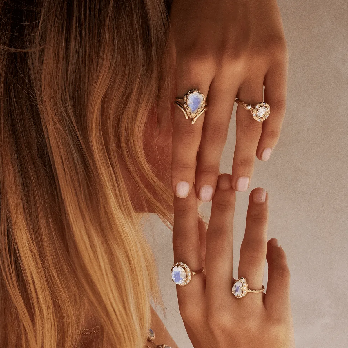 Queen Oval Moonstone Ring with Sprinkled Diamonds