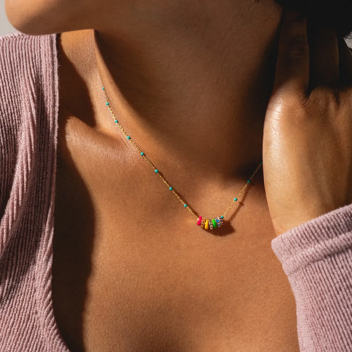 Rainbow Enamel Beaded Chain Necklace