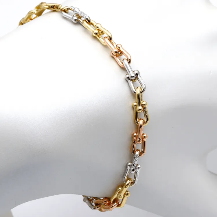 Real Gold 3 Color GZTF Hardware Solid Chain Bracelet 4263-TC BR1471