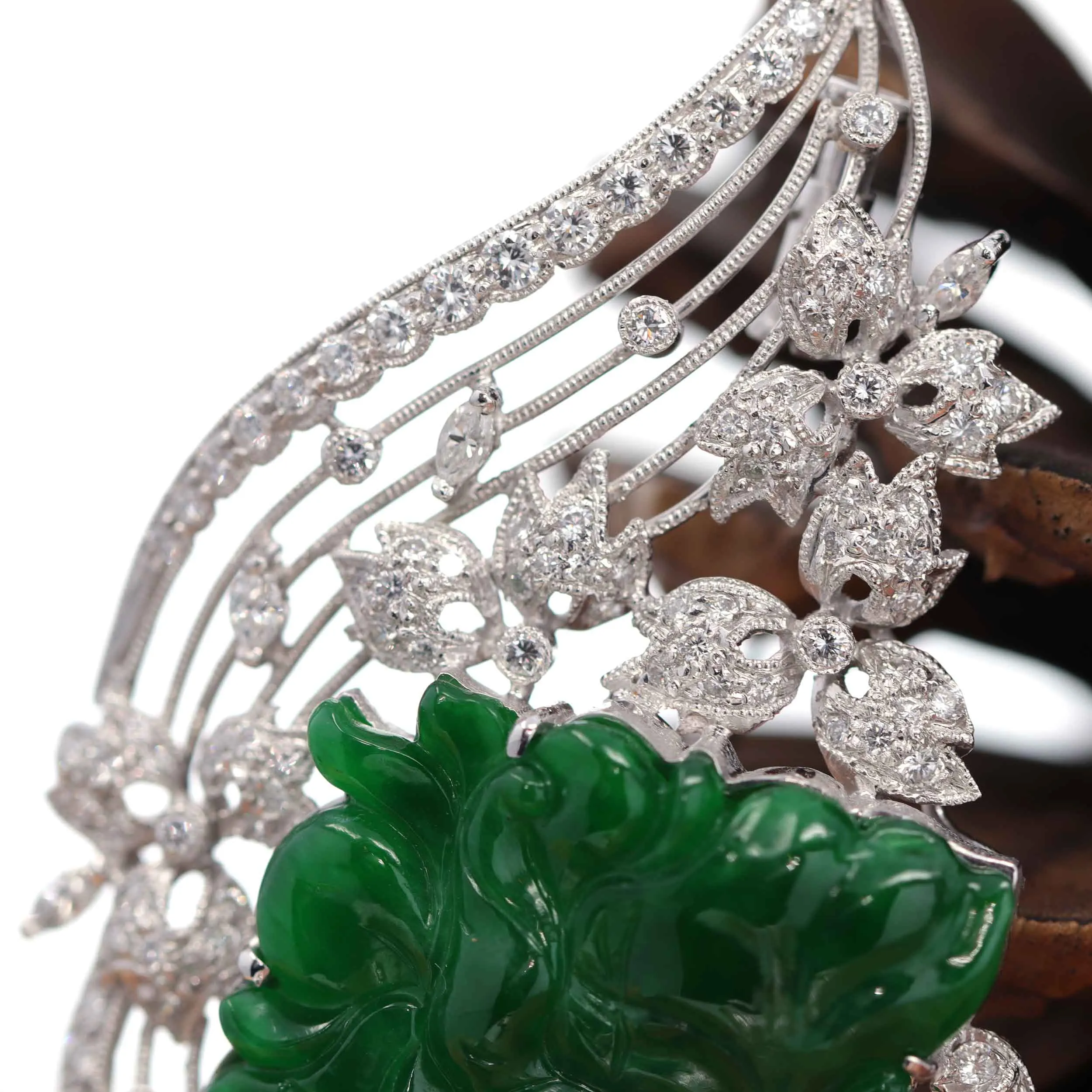 RealJade® "Imperial Butterfly" 18K White Gold Genuine Imperial Jadeite Pendant & Brooch with Diamonds