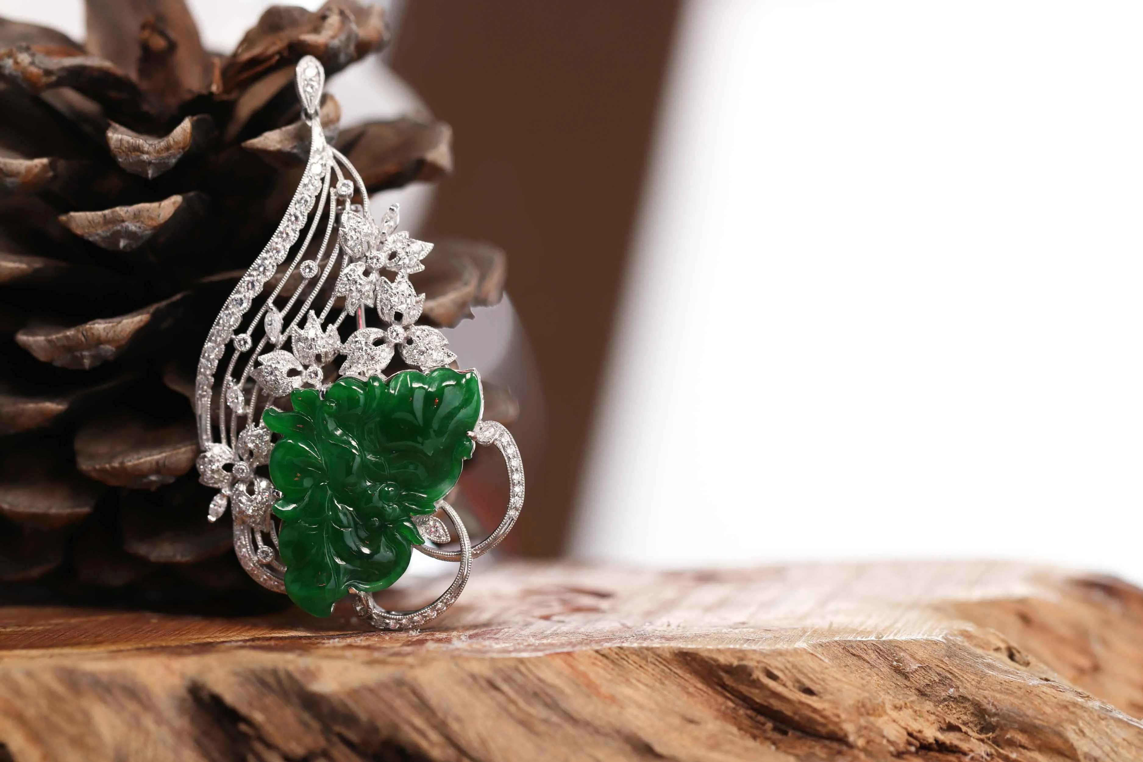 RealJade® "Imperial Butterfly" 18K White Gold Genuine Imperial Jadeite Pendant & Brooch with Diamonds