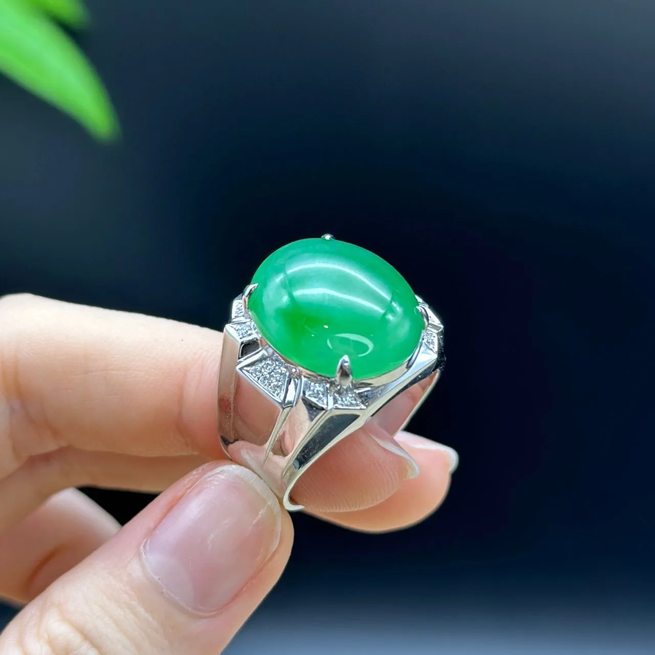 RealJade® "Signature Signet" 18K White Gold  Real Green JadeiteJade Classic Men's Ring