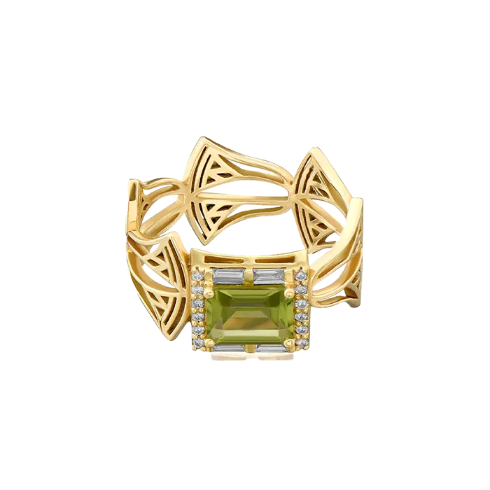 Rebirth Peridot with Diamond Baguette Ring