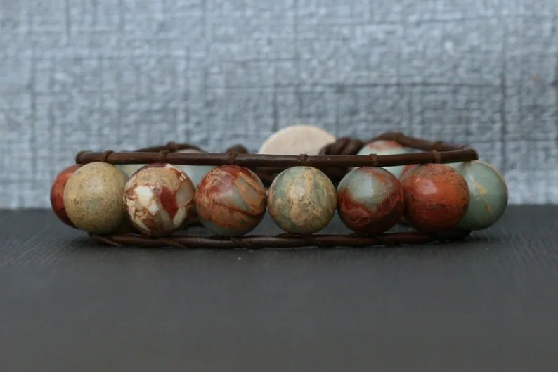 Red Aqua Jasper Mix Single Wrap Bracelet