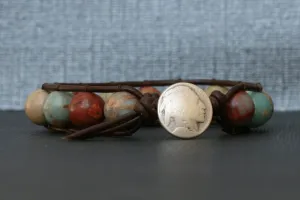 Red Aqua Jasper Mix Single Wrap Bracelet