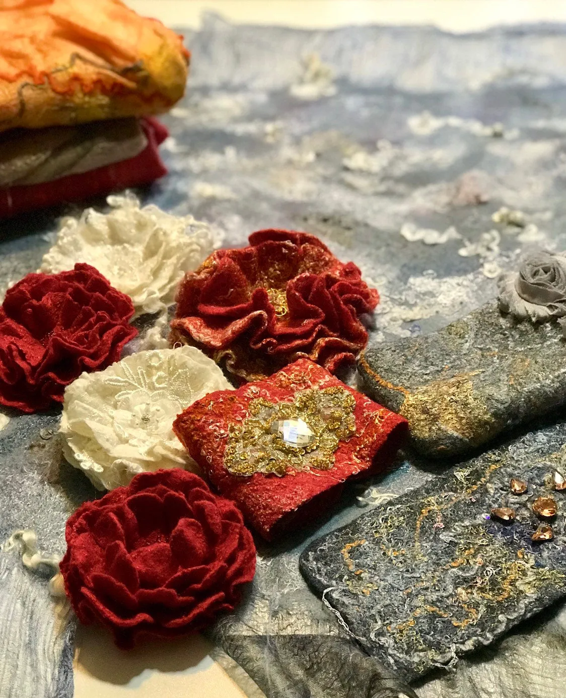 Red Women Bracelet, Felted Wool Cuff, Felted Bracelet