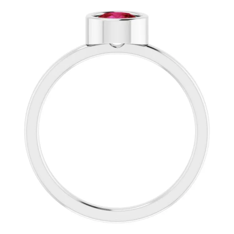 Rhodium-Plated Sterling Silver 5.5 mm Natural Ruby Ring