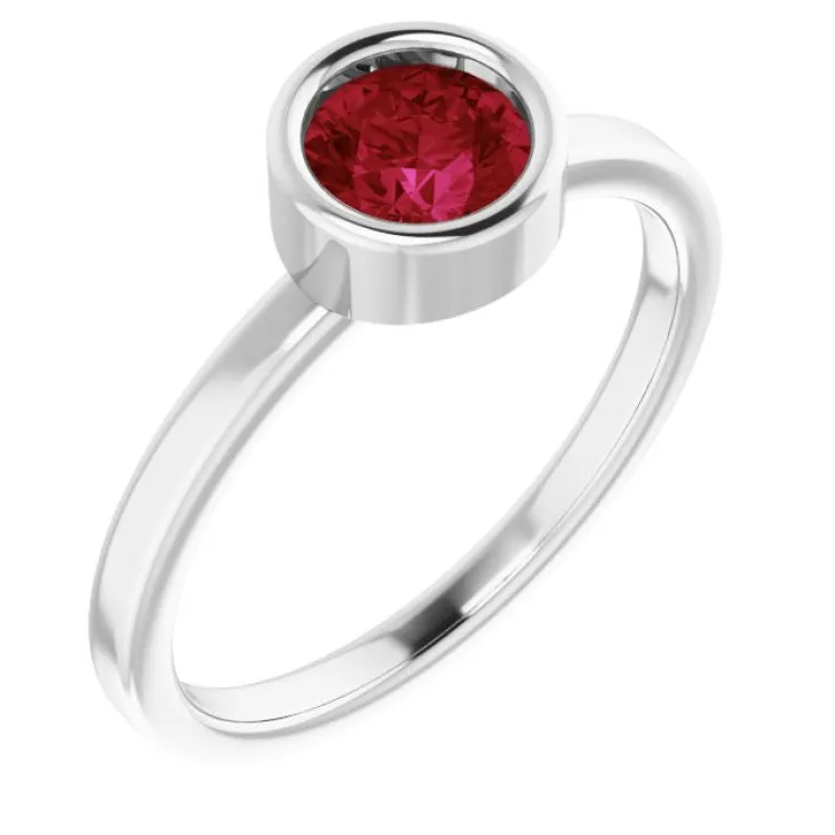 Rhodium-Plated Sterling Silver 5.5 mm Natural Ruby Ring