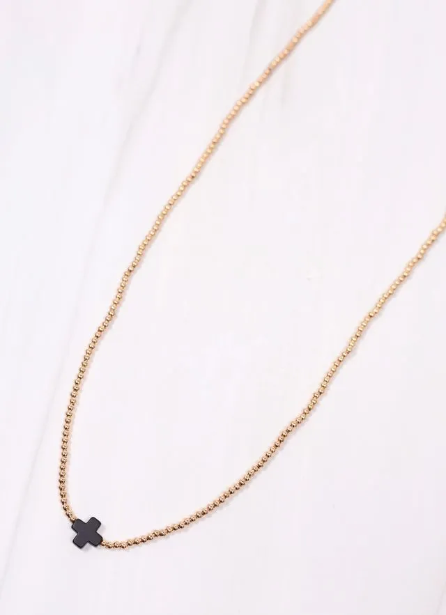 Rink Necklace with Cross BLACK