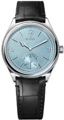 Rolex 1908 39mm Ice-Blue Dial Divided Bezel Matt Black Alligator Leather Strap - 52506 | 2024 Model