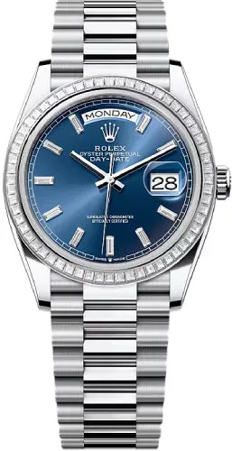 Rolex Day-Date 36 36mm Bright-Blue Diamond-Set Dial Diamond-Set Bezel President Bracelet - 128396TBR | 2024 Model