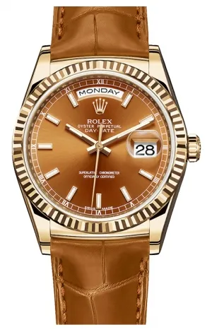 Rolex - Day-Date President Yellow Gold - Fluted Bezel - Leather