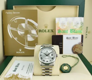 ROLEX REHAUT Mens Platinum President Day Date Bold Roman Dial Model 118206