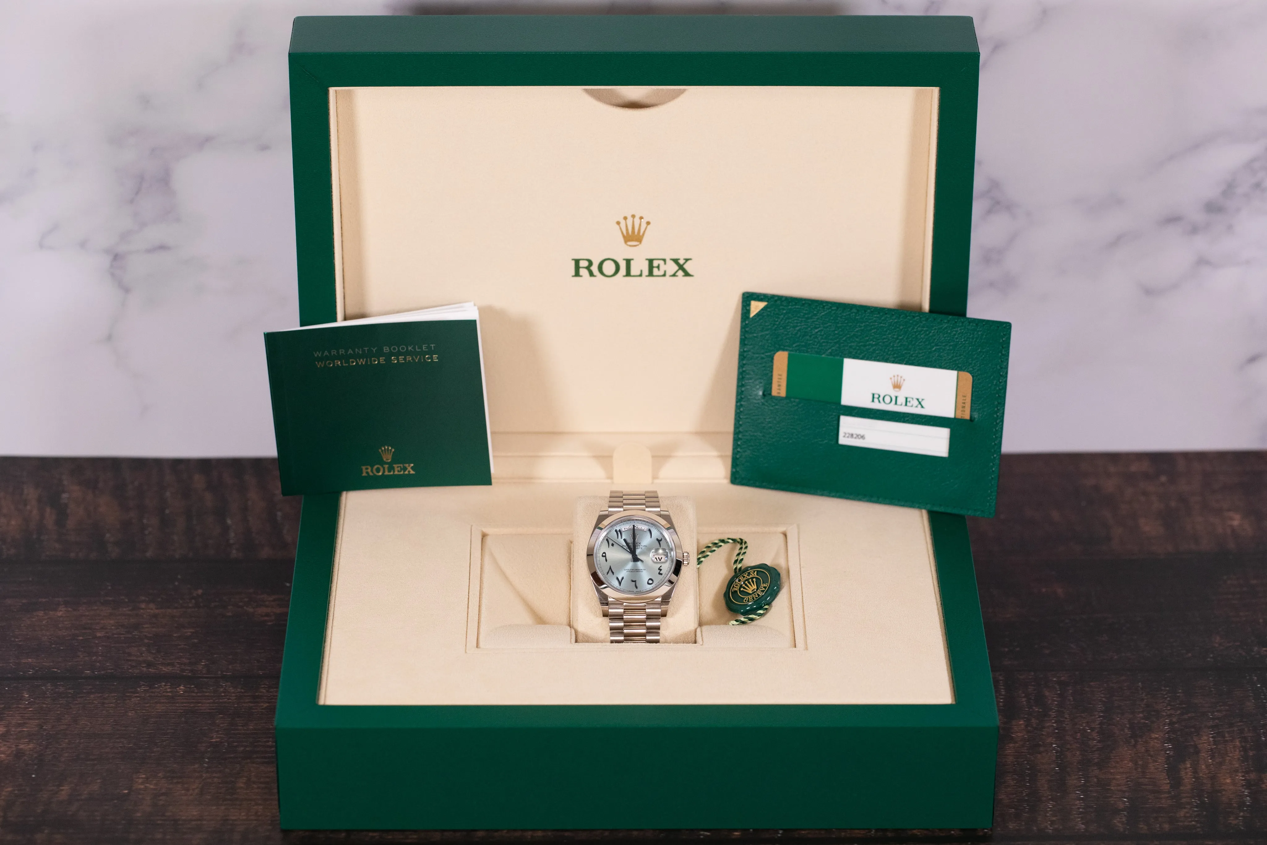 Rolex<br>228206 DayDate 40 Ice Blue Hindi Arabic Dial