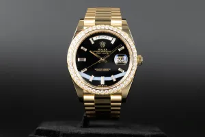 Rolex<br>228348RBR DayDate 40 Baguette Diamond Onyx Dial Diamond Bezel