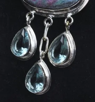 Ruby Fuschite and Kyanite with Blue Apatite Drops Sterling Silver Pendant