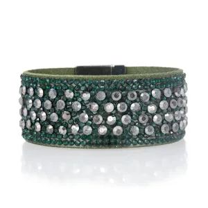 Short Swarovski Crystal Leather Band Bracelet Green with Toggle Lock