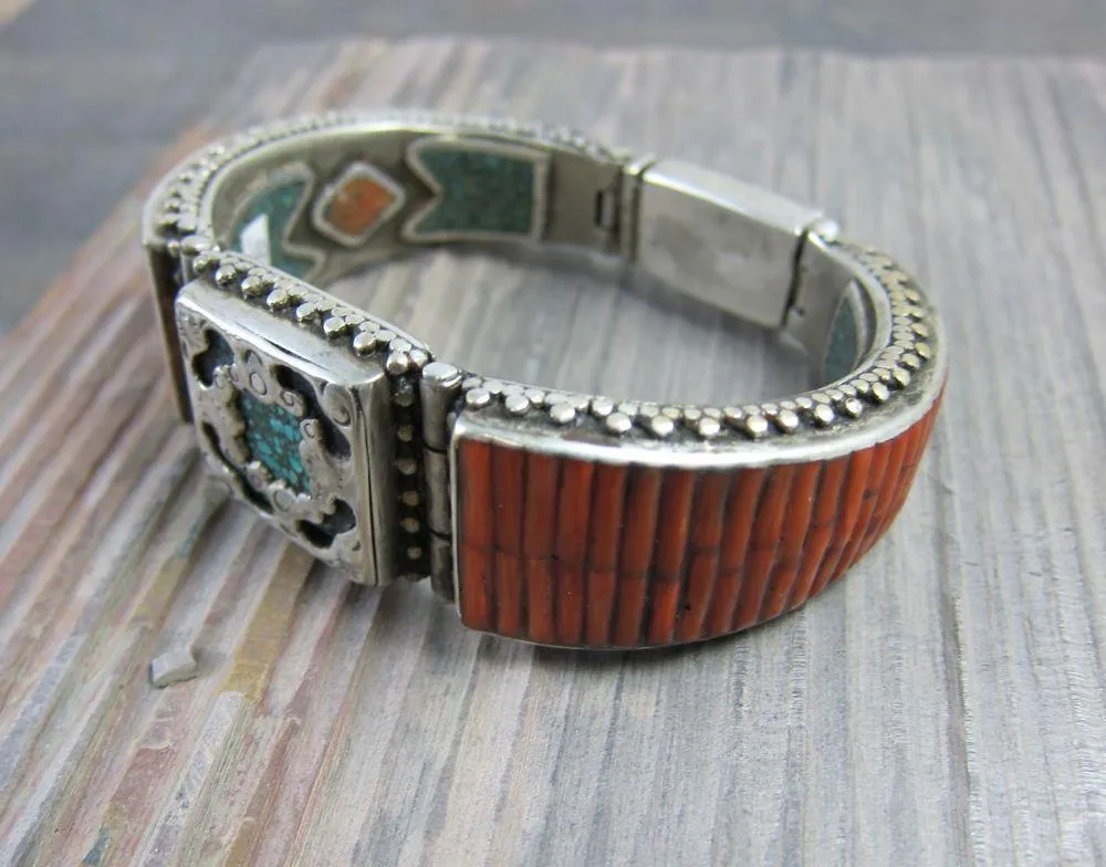 Silver and Vintage Beads Bracelet