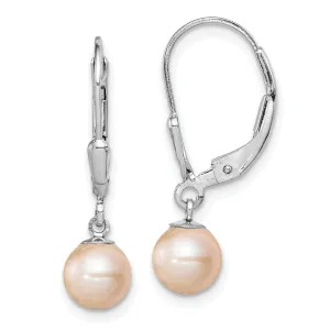 Silver Hook Pink Pearl Leverback Hook Earrings