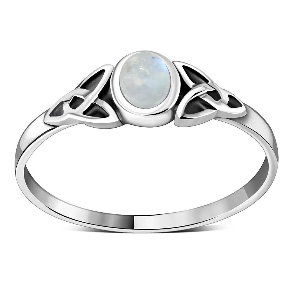 Silver Trinity Ring w/ Rainbow Moon Stone