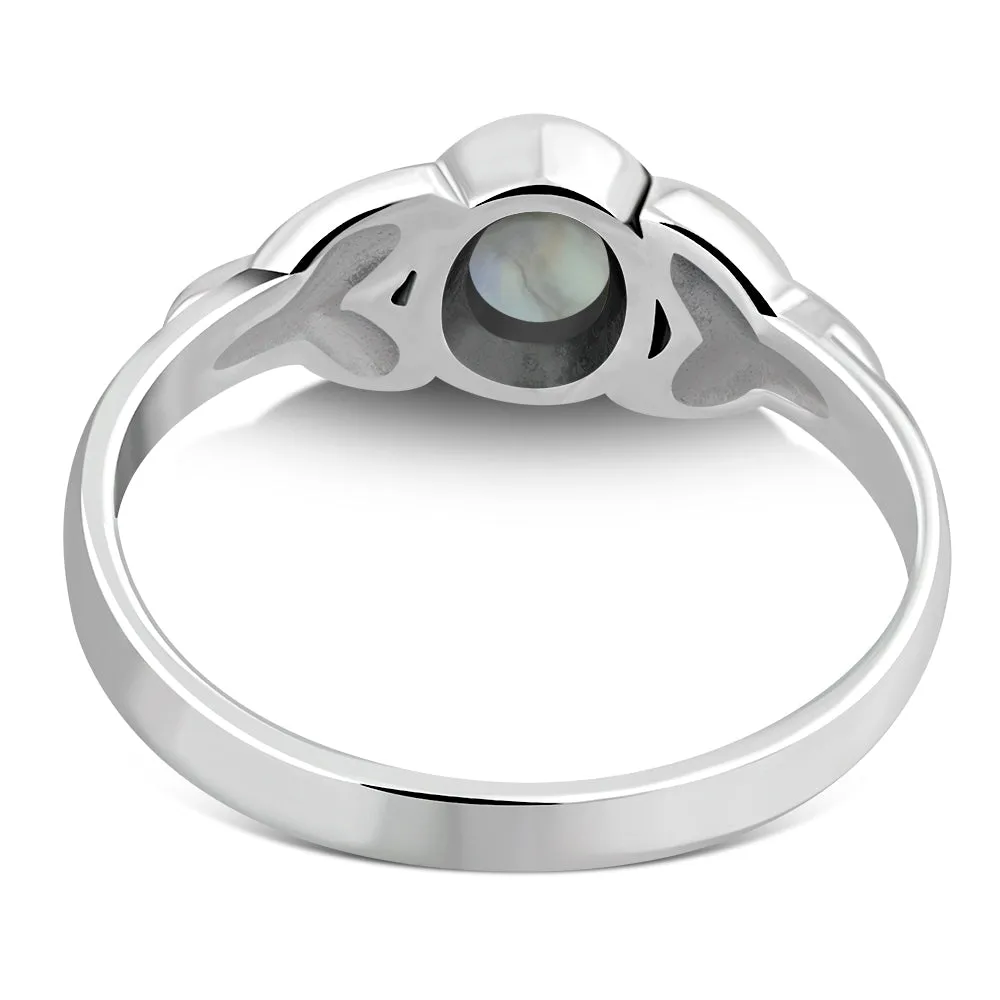 Silver Trinity Ring w/ Rainbow Moon Stone