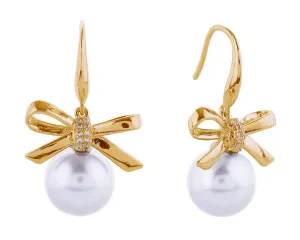 SJE310955 14K Ribbon Pearl Drop Post Earrings