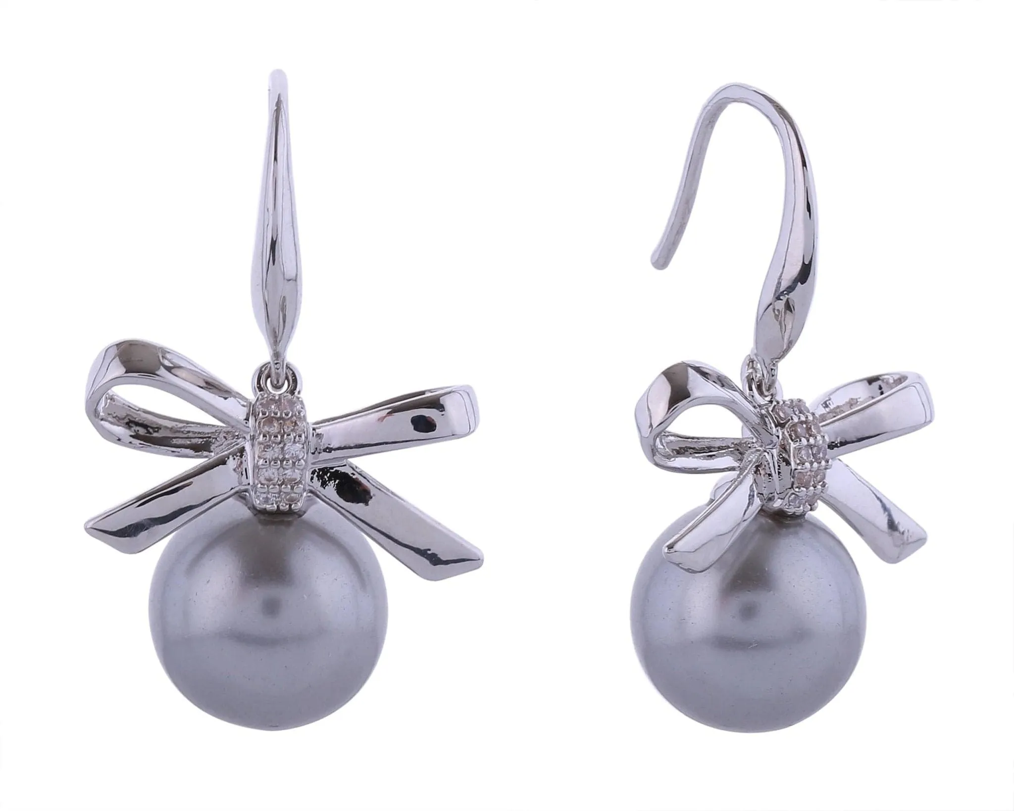 SJE310955 14K Ribbon Pearl Drop Post Earrings