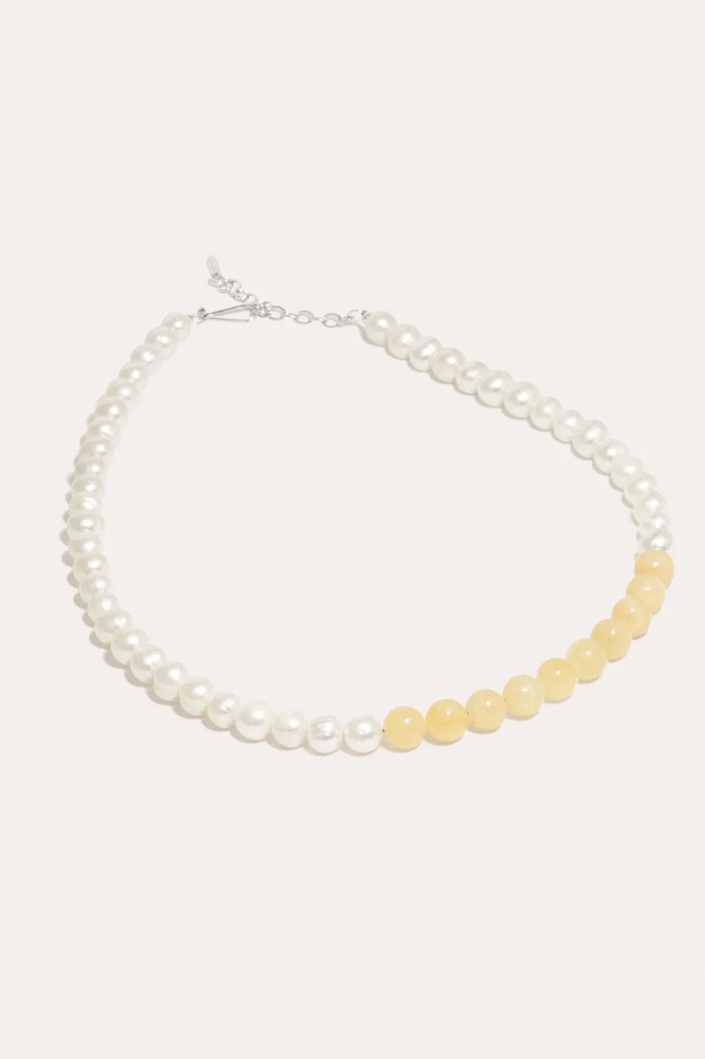 So Far So Good -  Pearl and Yellow Jade Bead Platinum Plated Necklace