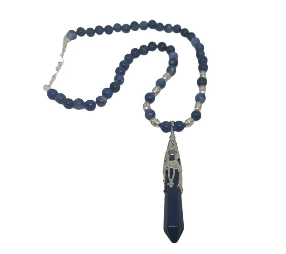 Sodalite Crystal Point Pendant Necklace