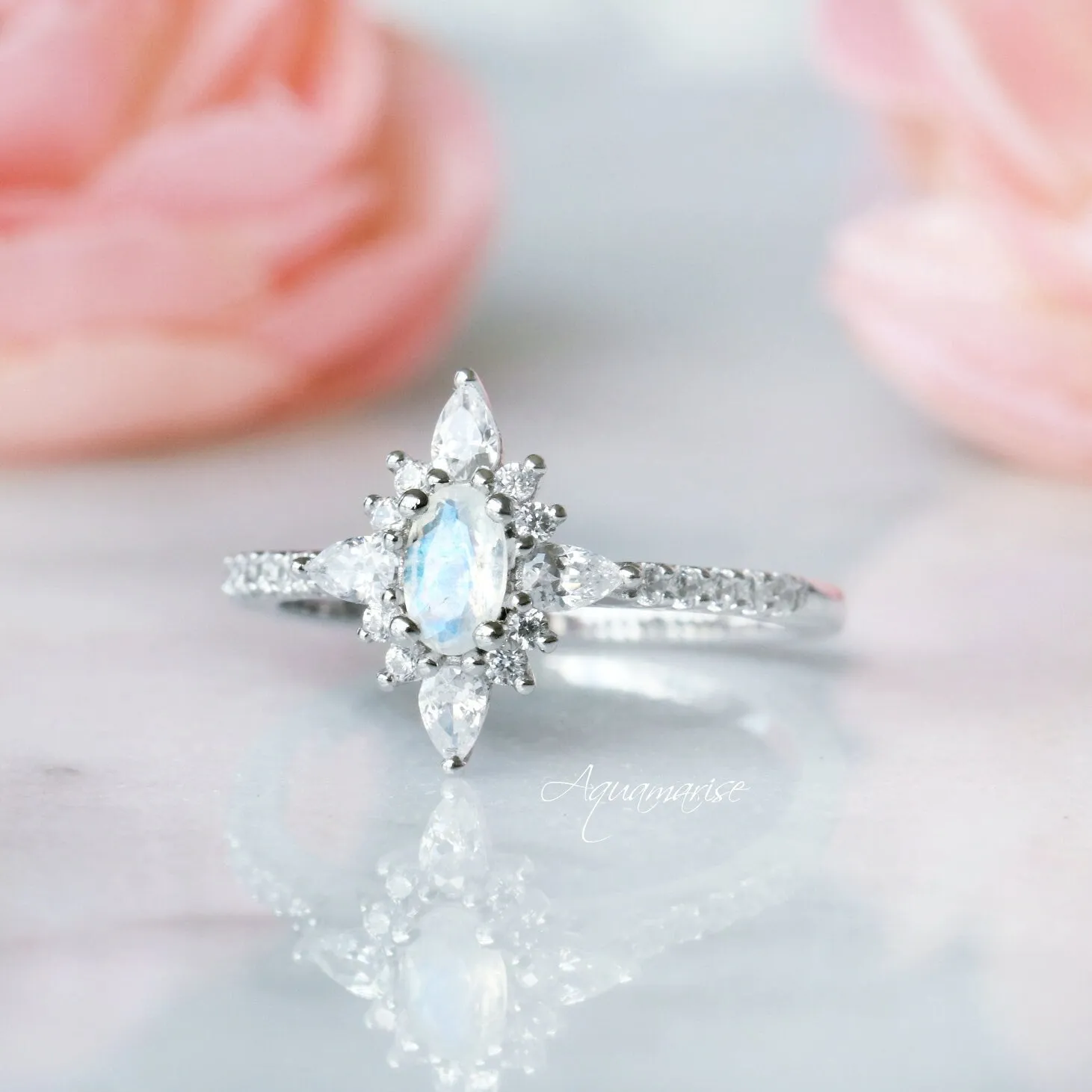 Starburst Moonstone Ring- Sterling Silver