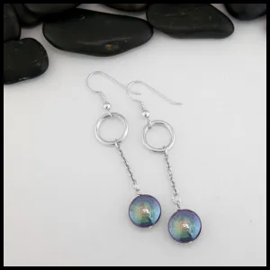 Sterling Loop Drop Earrings with Peacock Coin Pearls