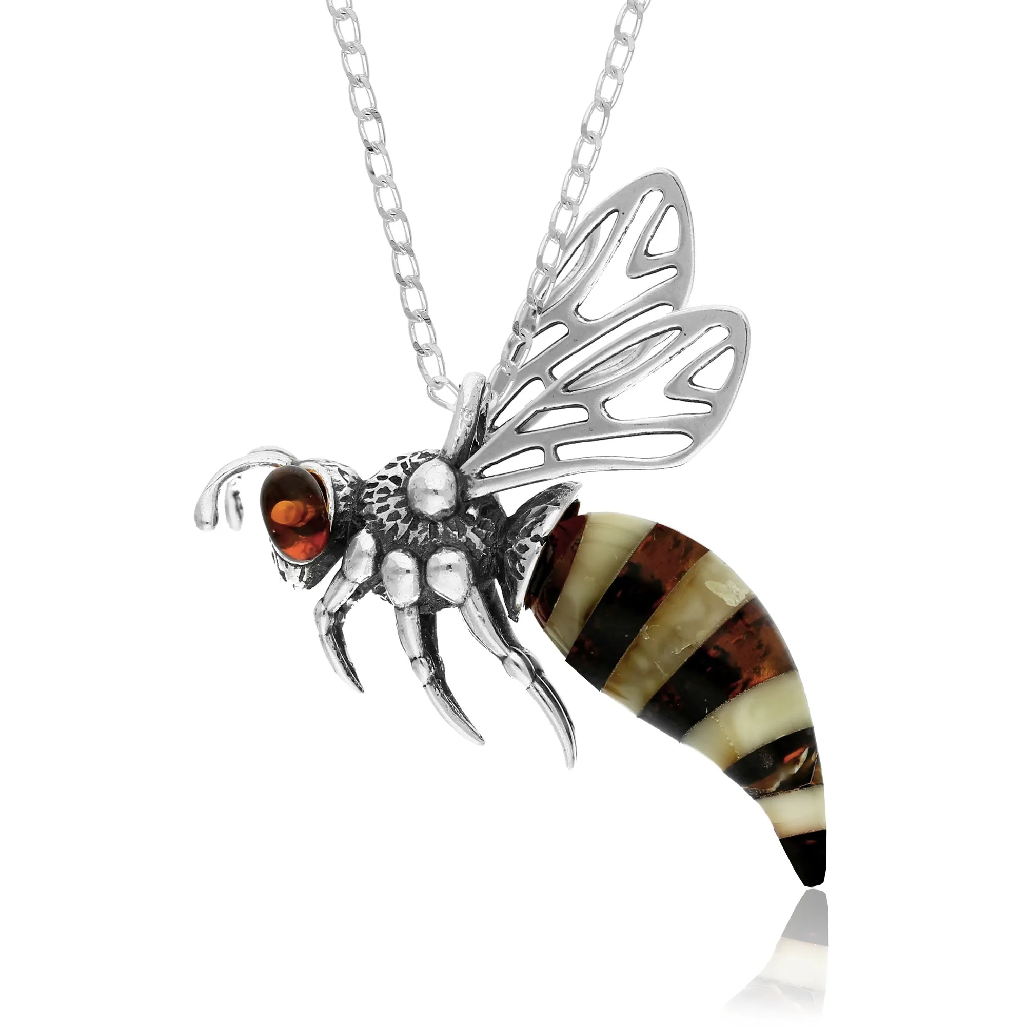 Sterling Silver Amber Large Bee Pendant