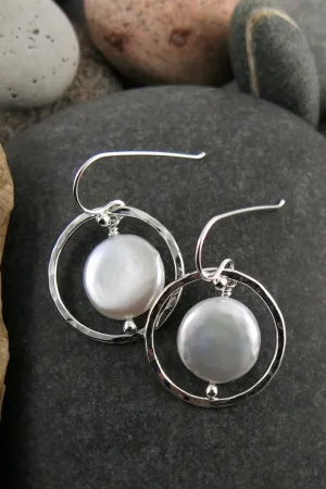 Sterling Silver Coin Pearl Earrings