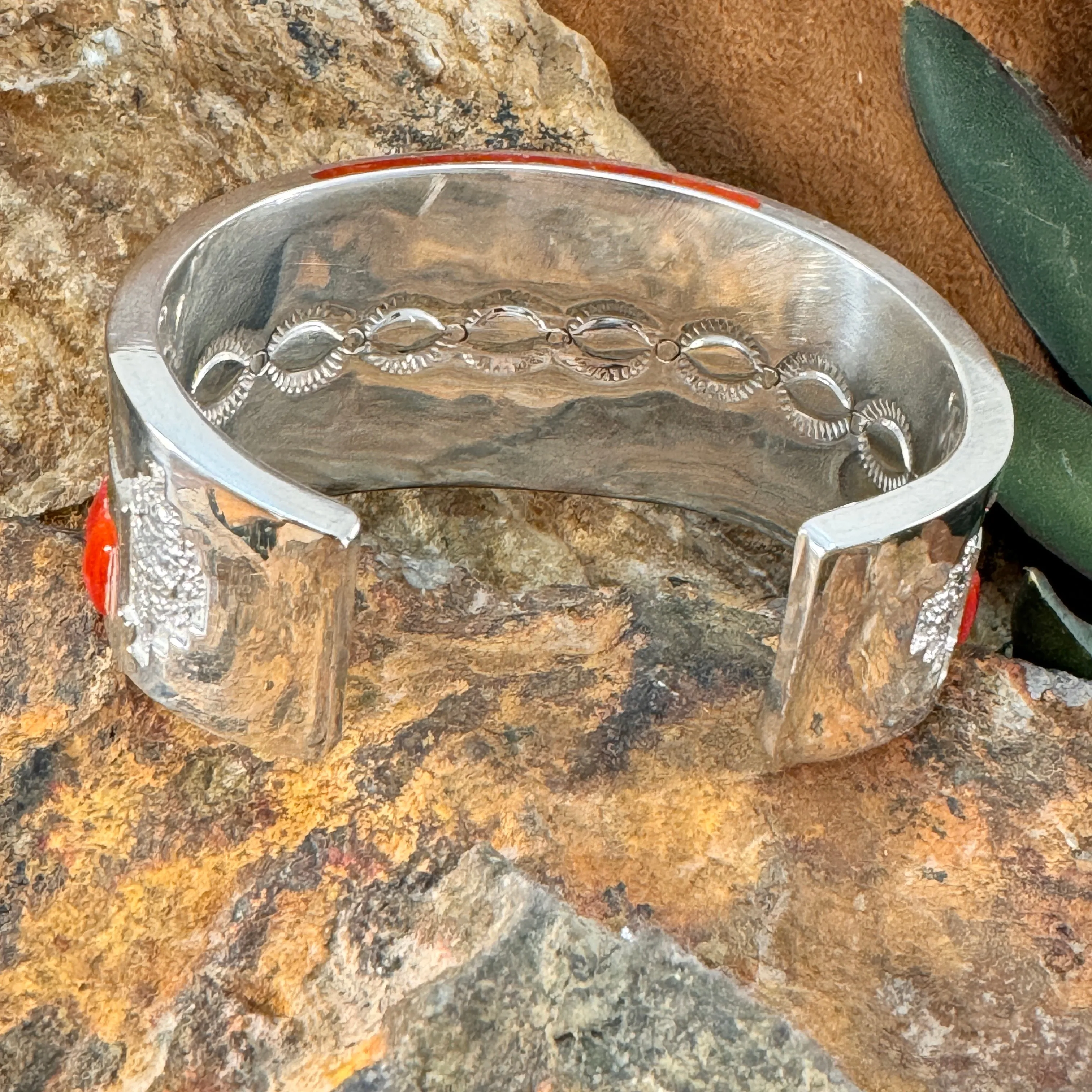 Sterling Silver Kingman Turquoise & Red Mediterranean Coral Cuff Bracelet by Wyatt Begaye