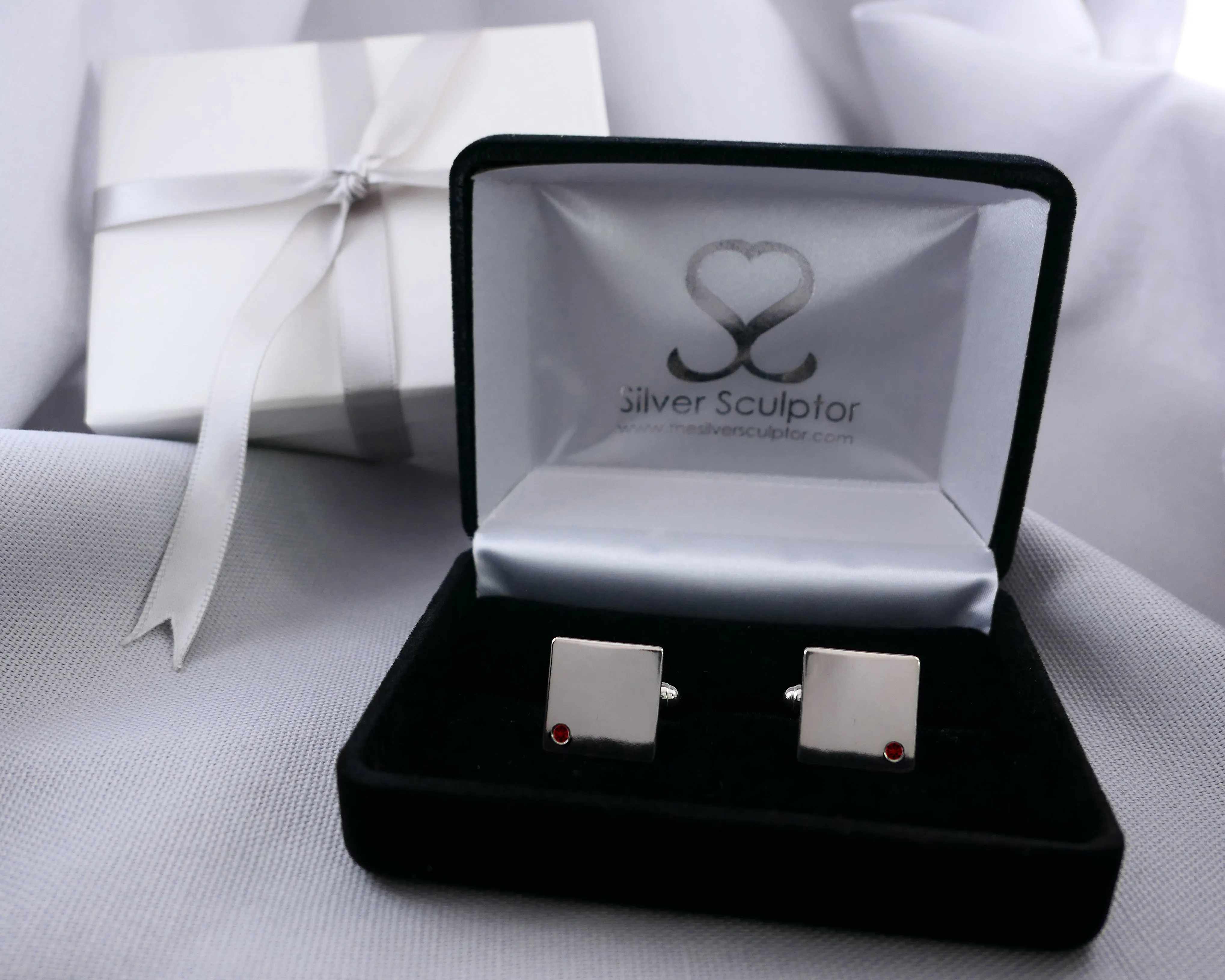 Sterling Silver Ruby Cuff Links